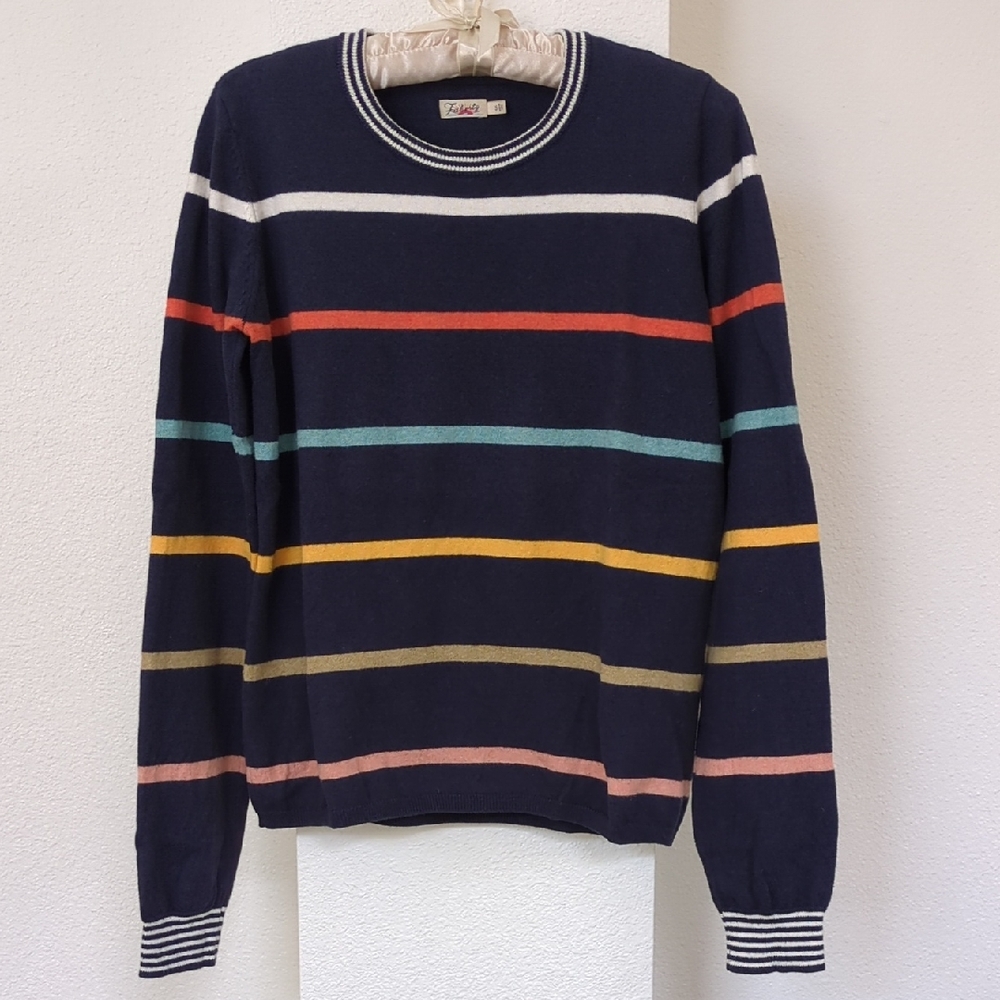 Faherty Navy Multicolor Striped Crewneck Sweater, S